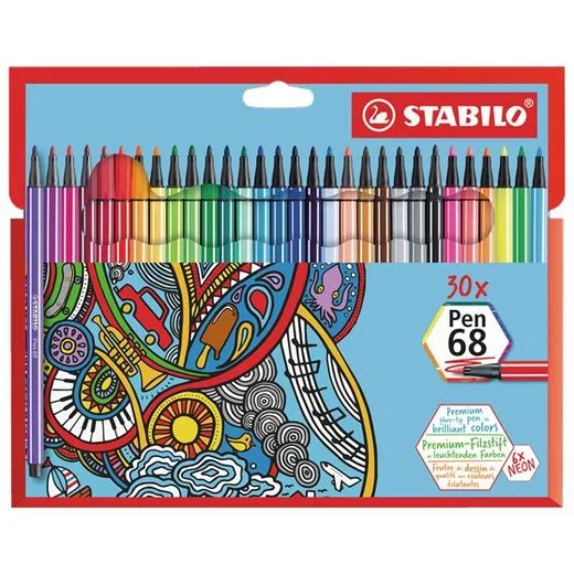 Popisovač, sada, 1 mm, STABILO "Pen 68", 30 rôznych farieb