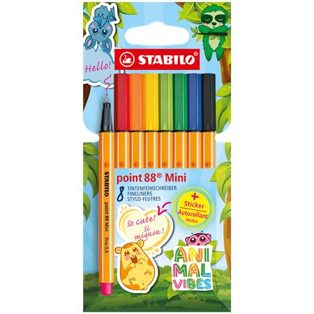Liner, sada, 0,4 mm, STABILO "Point 88 Mini Animal Vibes", 8 rôznych farieb