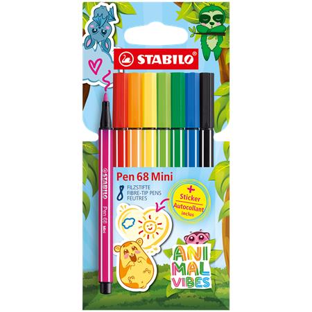 Popisovač, sada, 1 mm, STABILO "Pen 68 Mini Animal Vibes", 8 rôznych farieb