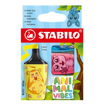 Zvýrazňovač, sada, 2-5 mm, STABILO "Boss Mini Animal Vibes", 3 rôzne farby