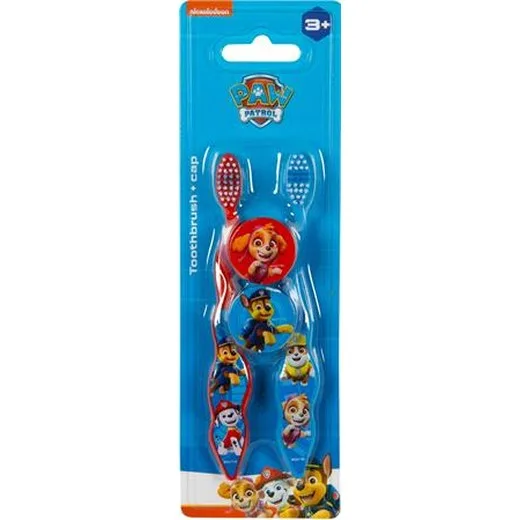 Zubná kefka, pre deti, mäkká, 2 ks, s krytkou, 3+, "Paw Patrol"