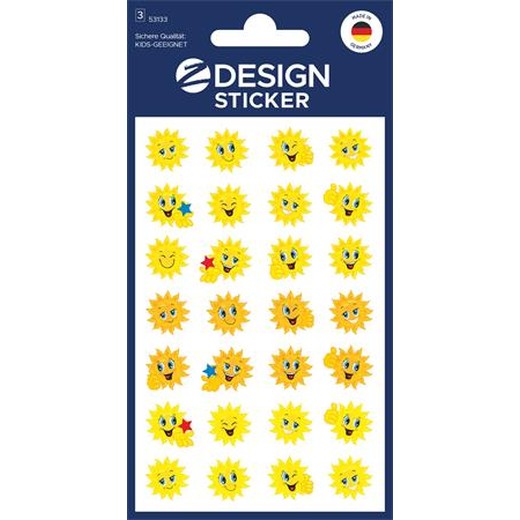 Nálepky, papier, 3 hárky, 76x120 mm, AVERY ZWECKFORM, "Z-Design No.53133", slniečko