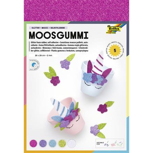 Moosguma, samolepiaca, trblietavá, 20x29 cm, 5 listov, FOLIA "Magic", 5 rôznych farieb