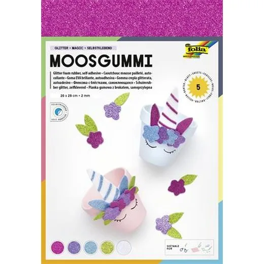 Moosguma, samolepiaca, trblietavá, 20x29 cm, 5 listov, FOLIA "Magic", 5 rôznych farieb