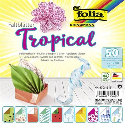 Origami papier, 15x15 cm, 80 g, 50 listov, FOLIA "Tropical", 10 rôznych vzorov