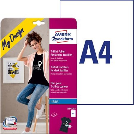 Nažehľovacia fólia, A4, do atramentových tlačiarní, na tmavý a farebný textil, AVERY ZWECKFORM
