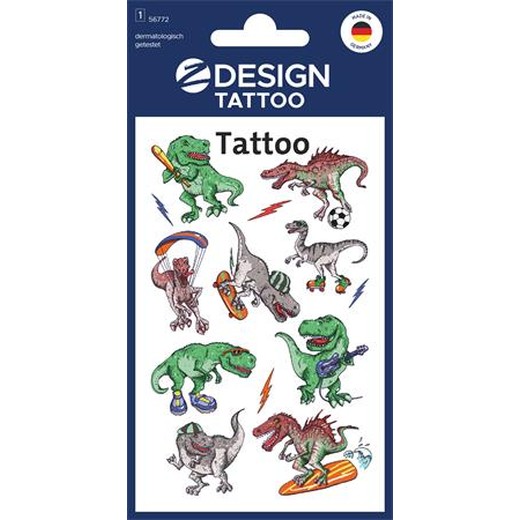 Tetovacie nálepky, 1 hárok, 76x120 mm, AVERY ZWECKFORM, "Z-Design No.56772", dinosaury