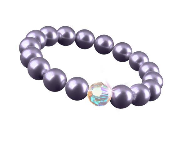 Náramok, zo svetlofialových SWAROVSKI® perál, s dúhovým bielym krištáľom, 10 mm, veľ. M, ART CRYSTELLA®