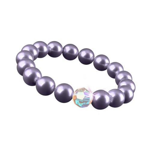 Náramok, zo svetlofialových SWAROVSKI® perál, s dúhovým bielym krištáľom, 10 mm, veľ. M, ART CRYSTELLA®