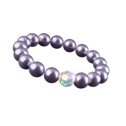 Náramok, zo svetlofialových SWAROVSKI® perál, s dúhovým bielym krištáľom, 10 mm, veľ. M, ART CRYSTELLA®