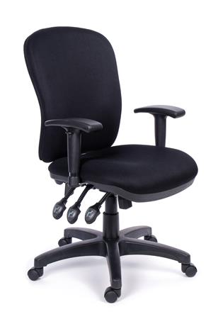 Kancelárska stolička, nastaviteľné opierky rúk, čierne čalúnenie, čierny podstavec, MAYAH "Super Comfort"