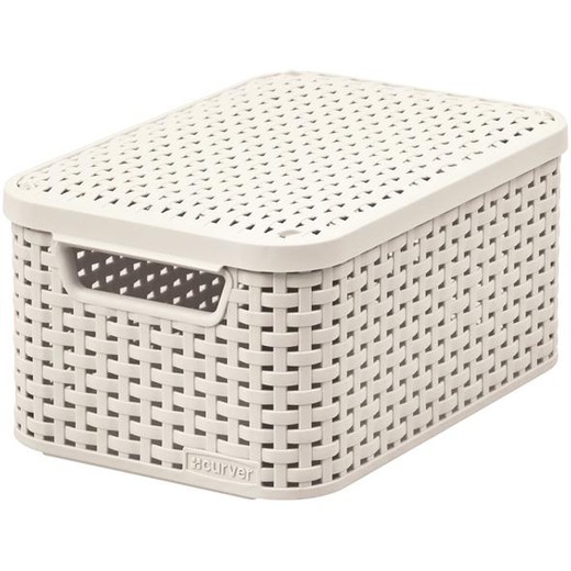 Odkladací box s vekom, s efektom ratanu, 7l, slonovina, CURVER "Style S"