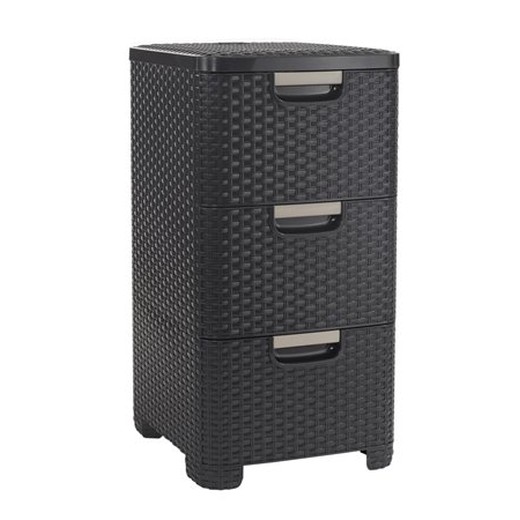Odkladací box so zásuvkami, s efektom ratanu, 3x14 l, tmavohnedý, CURVER