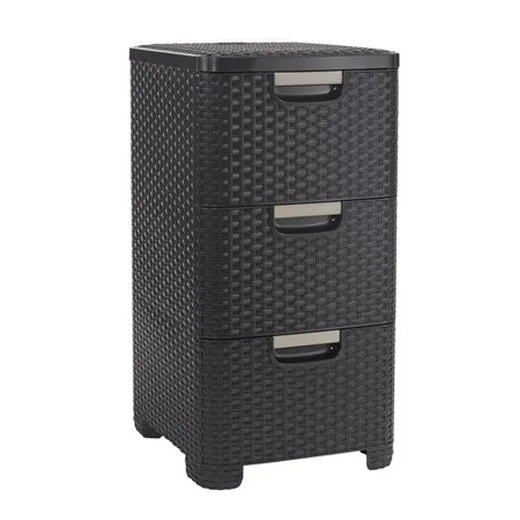Odkladací box so zásuvkami, s efektom ratanu, 3x14 l, tmavohnedý, CURVER