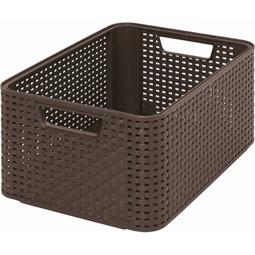 Odkladací box, s efektom rattanu, 18l, tmavohnedá, CURVER "Style M"