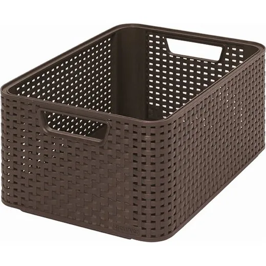 Odkladací box, s efektom rattanu, 18l, tmavohnedá, CURVER "Style M"