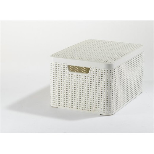 Odkladací box s vekom, s efektom rattanu, 30l, béžová, CURVER "Style L"