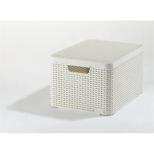 Odkladací box s vekom, s efektom rattanu, 30l, béžová, CURVER "Style L"