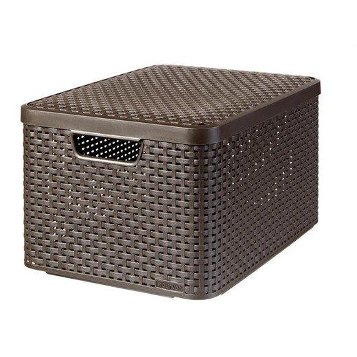 Odkladací box s vekom, s efektom rattanu, 30l, tmavohnedá, CURVER "Style L"