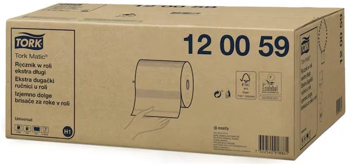 Papierové utierky, kotúčové, extra dlhé, 1-vrstvové, H1 systém, Universal, TORK "Matic®", biela 2