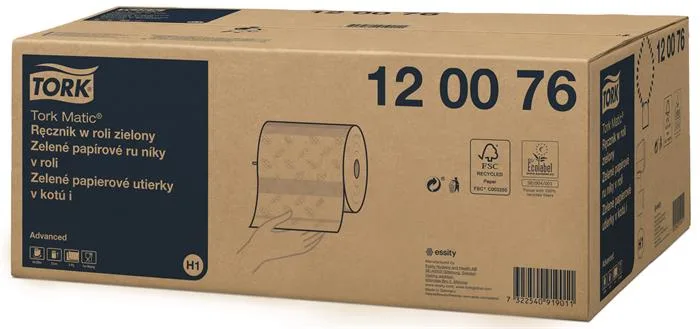 Papierové utierky, kotúčové, 2-vrstvové, H1 systém, Advanced, TORK "Matic®", zelené 2