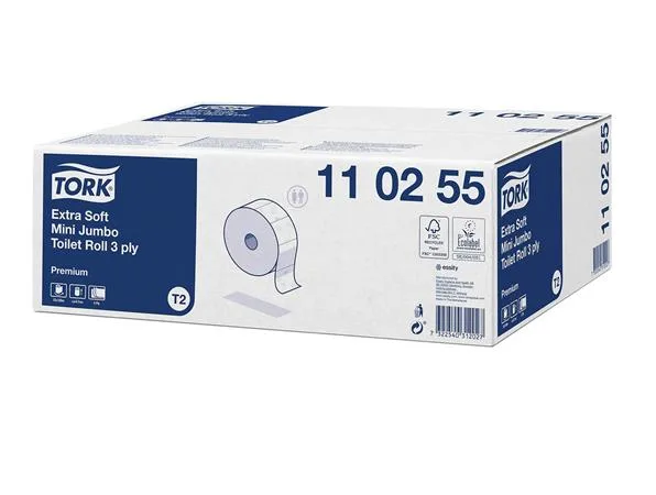 Toaletný papier, T2 systém, 3-vrstvový, priemer: 18,7 cm, Premium, TORK "Mini Jumbo", biela 2
