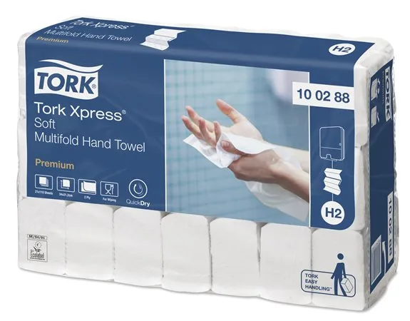 Papierové utierky, Interfold sklad, 2-vrstvové, H2 systém, Premium, TORK "Xpress® Soft Multifold", biela 2