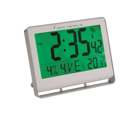 Nástenné hodiny, riadené rádiovým signálom, LCD displej, 22x20 cm, ALBA "Horlcdneo", strieborné 2
