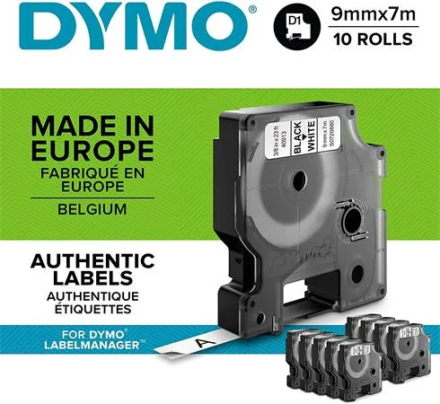 Páska do štítkovača, sada, 9 mm x 7 m, DYMO "D1", biela-čierna 2