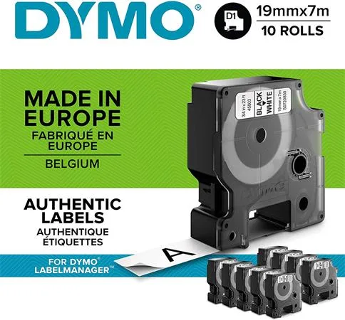 Páska do štítkovača, sada, 19 mm x 7 m, DYMO "D1", biela-čierna 2