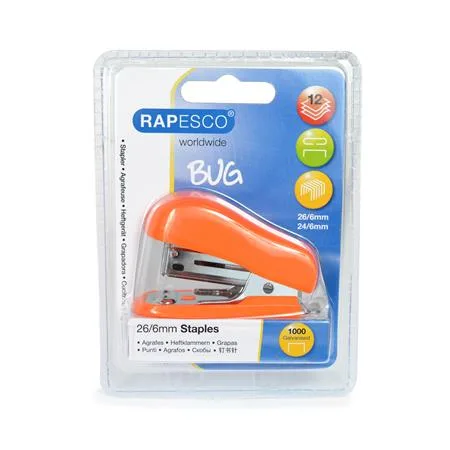 Zošívačka, 24/6, 26/6, 12 listov, RAPESCO "Bug Mini", oranžová 5