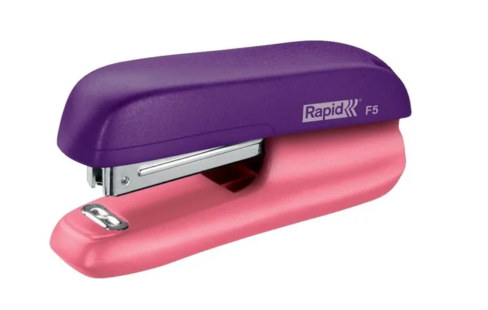 Zošívačka, dierovačka, rozošívačka, sada, 10 listov, RAPID "F5 Mini", fialová/broskyňová 2