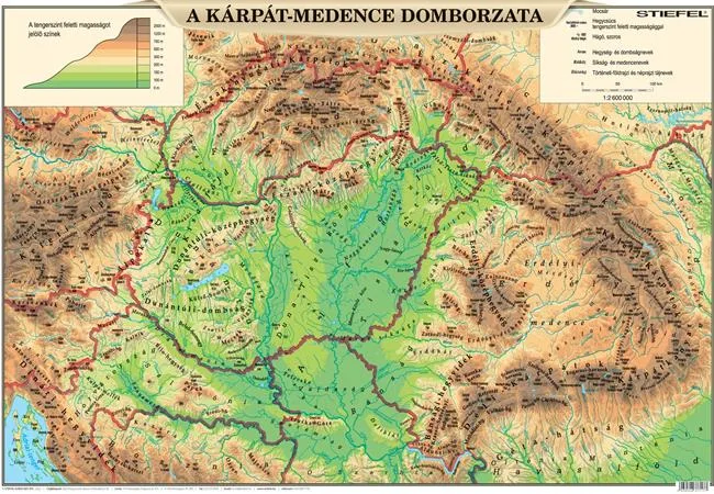 Podložka na stôl, dvojstranná, STIEFEL "Magyarország domborzata/Bortérkép - Pohoria Maďarska/ Vínna mapa" -výrobok v MJ 2