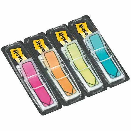 Záložky, plastové, 5x20 záložiek, 11,9x43,2 mm, v tvare šípky, 3M POSTIT, mix 2