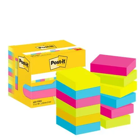 Samolepiaci bloček, 38x51 mm, 12x100 listov, 3M POSTIT, energické farby 2