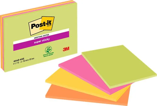 Samolepiaci bloček, 152x101 mm, 4x45 listov, 3M POSTIT "Super Sticky", mix farieb 2