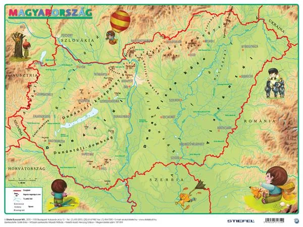 Podložka na stôl, obojstranná, A3,"Gyerek MO közigazgatás/domborzat - Samospráva/Geografická mapa Maďarska -výrobok v MJ 2