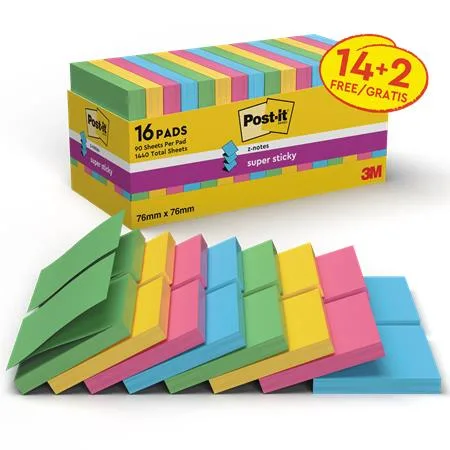 Samolepiaci bloček, "Z", 76x76 mm, 16x90 listov, 3M POSTIT, "Super Sticky", mix farieb 2