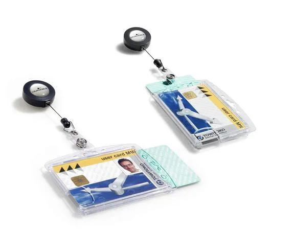 Visačka na 2 plastové karty, zatvorená, s výsuvným kotúčom, DURABLE 3