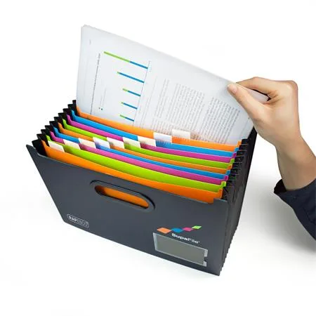 Harmonikový box na dokumenty, A4, PP, 13 priehradiek, antibakteriálny, RAPESCO "SupaFile", čierny 2
