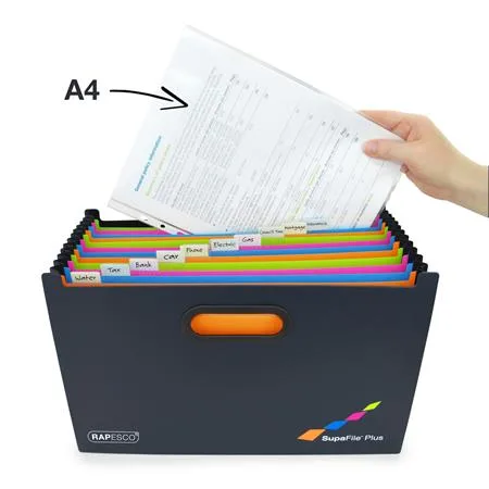Harmonikový box na dokumenty, A4+, PP, 13 priehradiek, RAPESCO "SupaFile Plus", čierny 5