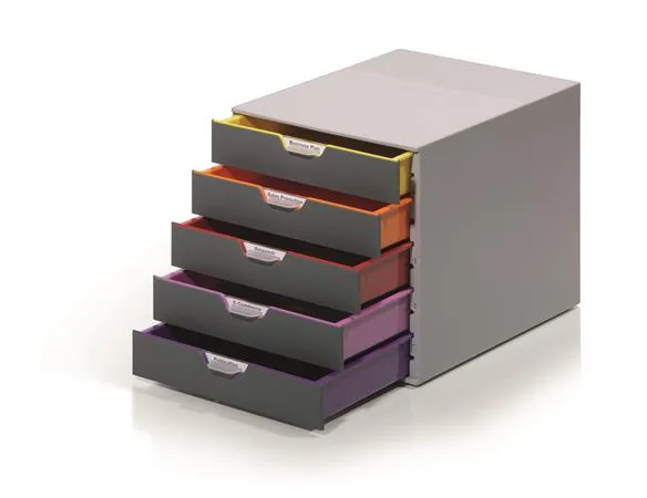 Zásuvkový box, plastový, 5 zásuviek , DURABLE "VARICOLOR® 5", sivý 2