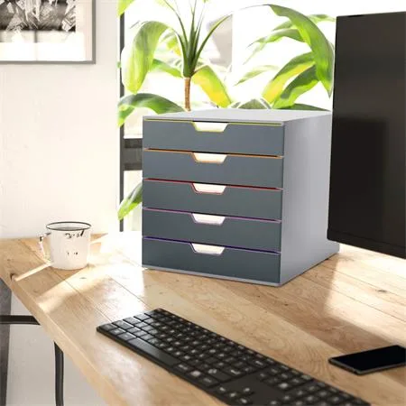 Zásuvkový box, plastový, 5 zásuviek , DURABLE "VARICOLOR® 5", sivý 4