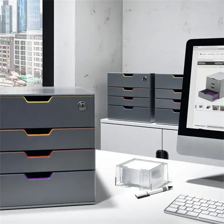 Zásuvkový box, plastový, 4 zásuvky, 1 uzamykateľná zásuvka, DURABLE "VARICOLOR® SAFE" 4