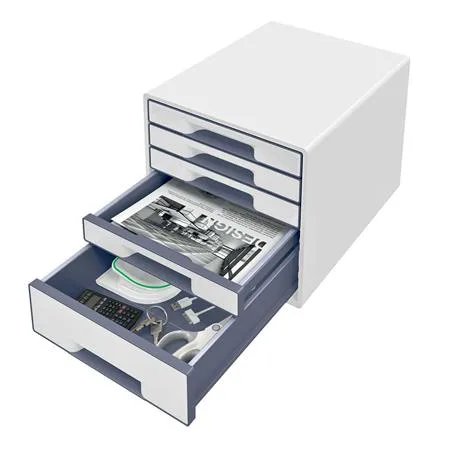 Zásuvkový box na dokumenty, plastový, 5 zásuviek, LEITZ "Wow Cube", biely/sivý 2