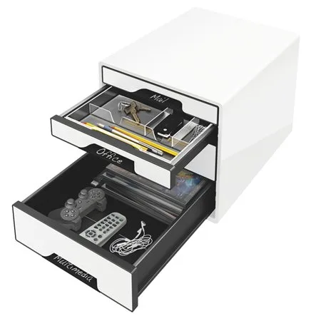 Zásuvkový box, plastový, 4 zásuvky, LEITZ "Cube", biely 2
