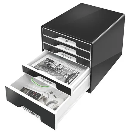 Zásuvkový box na dokumenty, plastový, 5 zásuviek, LEITZ "Cube", čierny 2