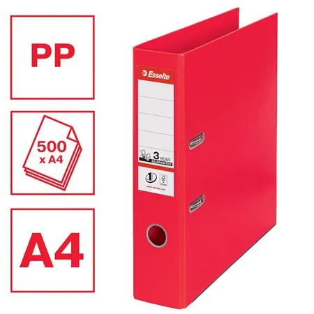 Pákový šanón, 75 mm, A4, PP/PP, s ochranným spodným kovaním, ESSELTE "Standard", Vivida červený 2