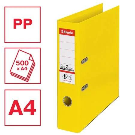 Pákový šanón, 75 mm, A4, PP/PP, s ochranným spodným kovaním, ESSELTE "Standard", Vivida žltý 2