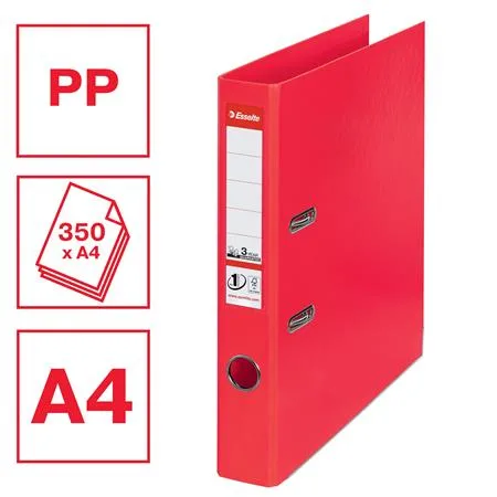 Pákový šanón, 50 mm, A4, PP/PP, s ochranným spodným kovaním, ESSELTE "Standard", Vivida červený 2